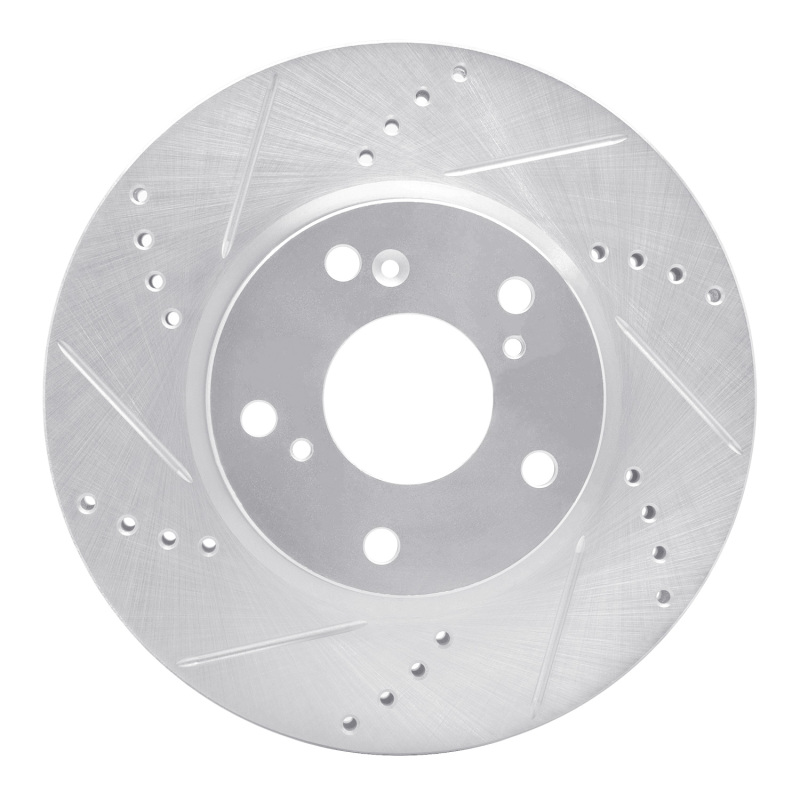 Honda Civic Brake Rotor (1) - Front Left - R1 Concepts - Drilled & Slotted - Silver - `16-`25